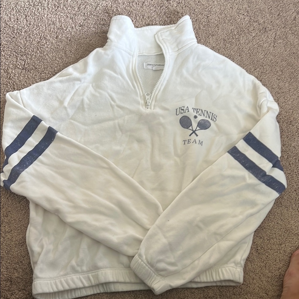 Grayson Threads White and Blue Zip Up Sweater